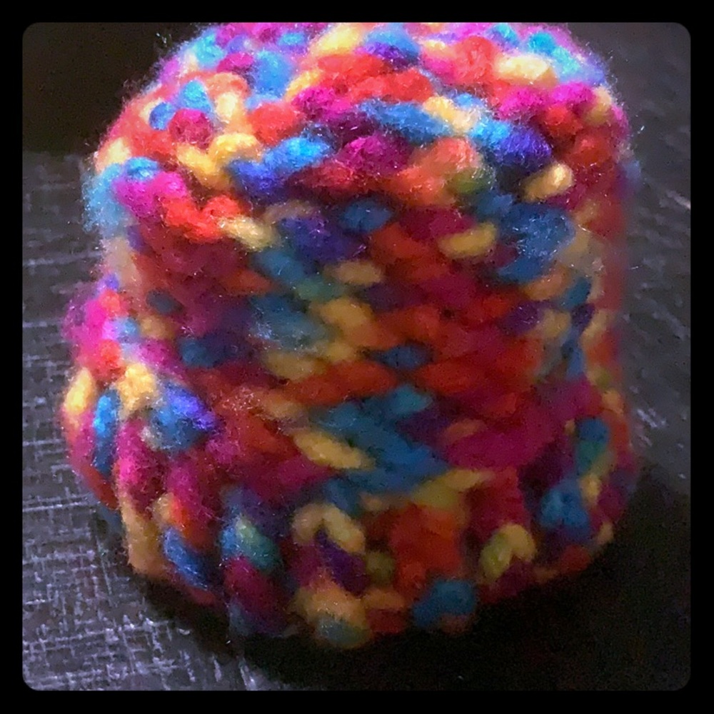 Colorful beanie hand made by my 10 year old son